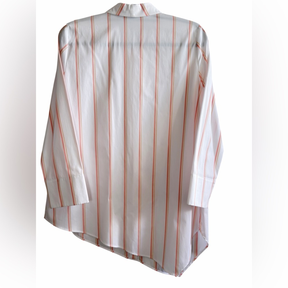 Lafayette 148 White Peach Striped Button Up Shirt Asymmetrical Hem Size M - Picture 11 of 16